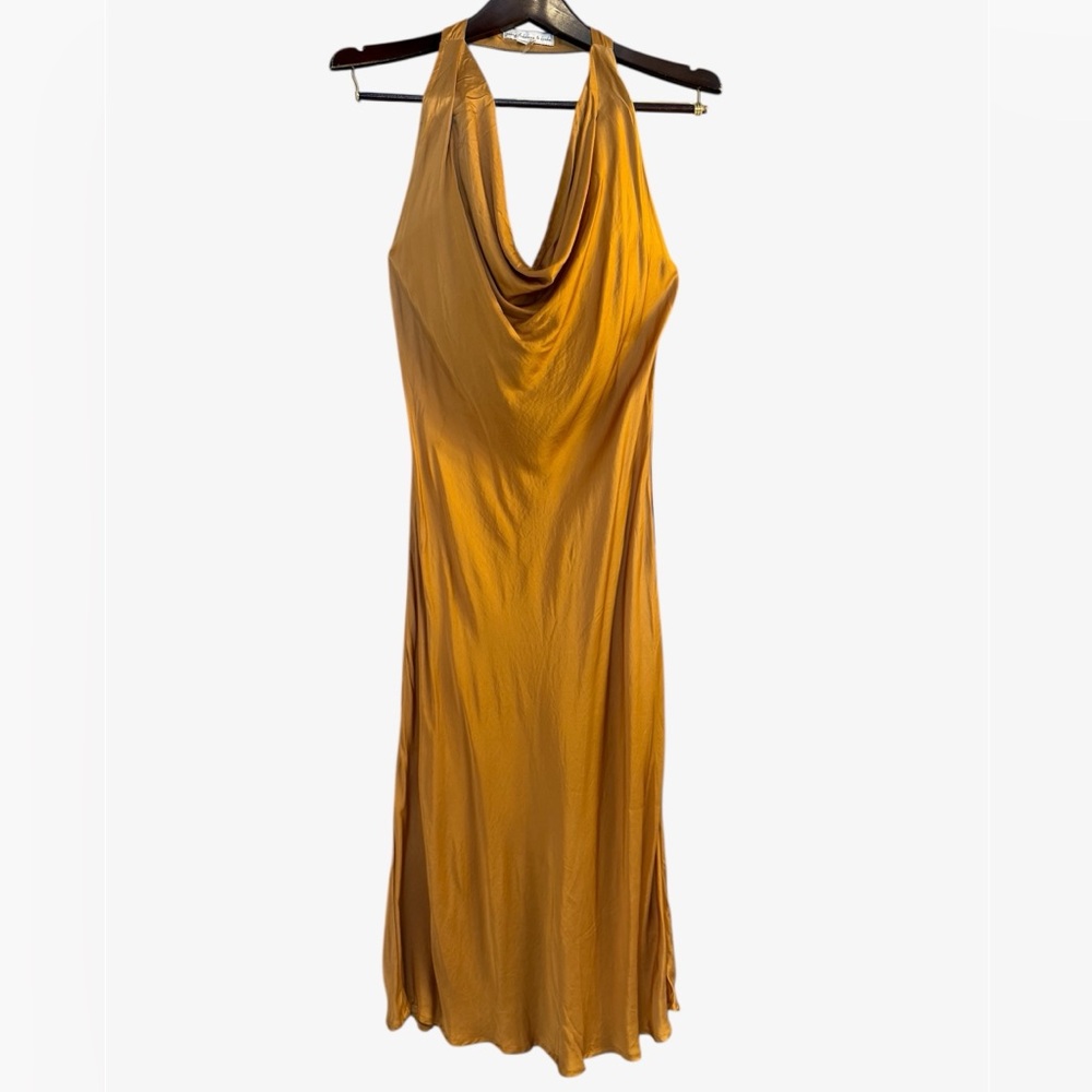 Elegant Gold Halter/ Open back Silk Dress